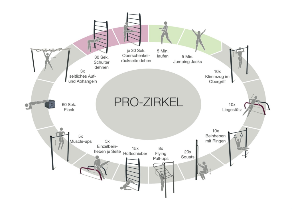 Zirkeltraining – Ein Diagramm von eibe zur Anleitung für einen Pro-Zirkel.