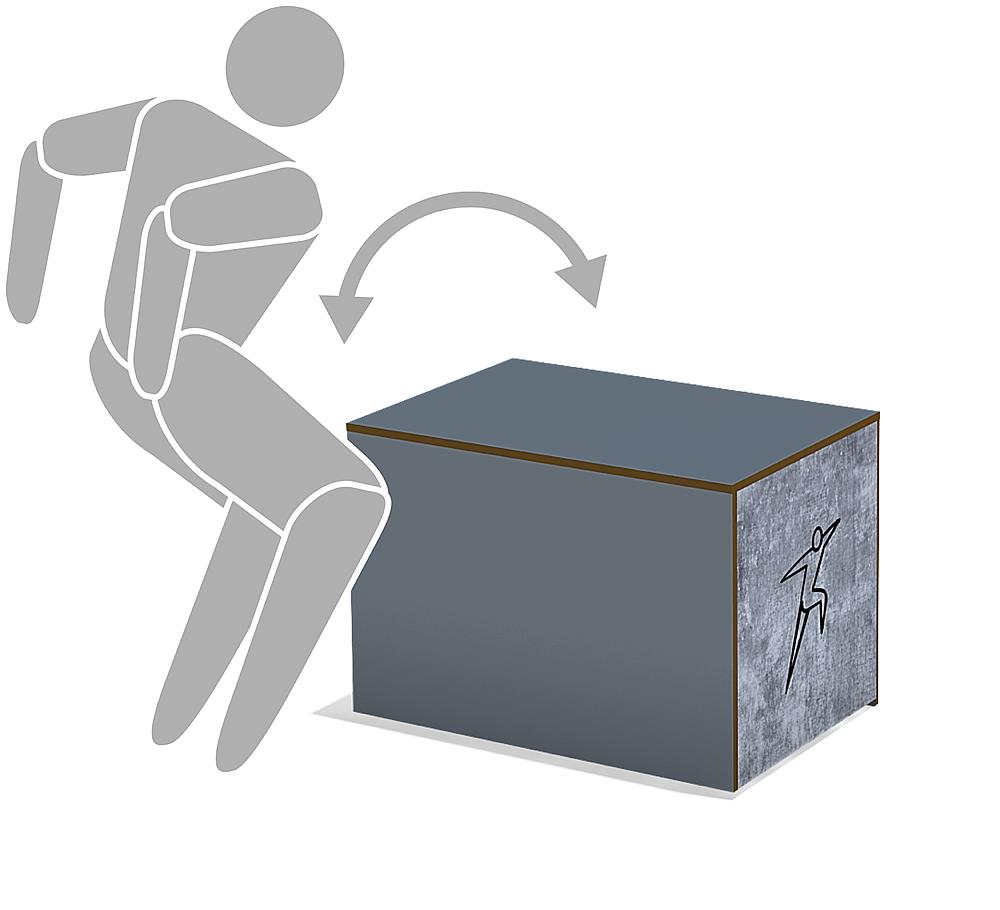 Calisthenics-Geräte – Illustration der Übung „Box-Jumps“ mit der kleinen Sprungkiste von eibe.